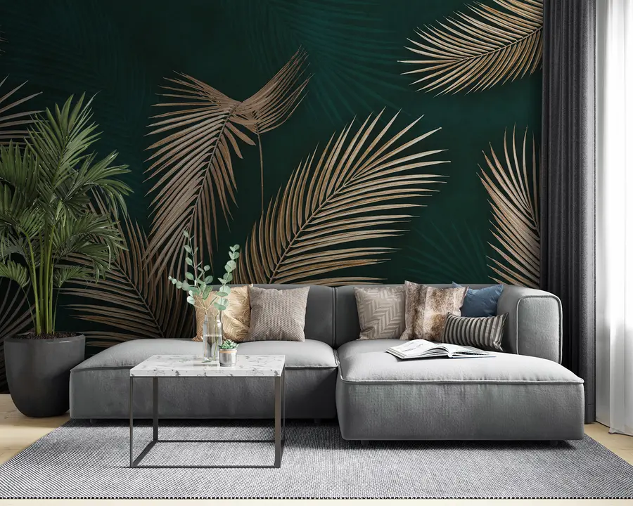 wall murals Tropical leaves on a dark background u94012