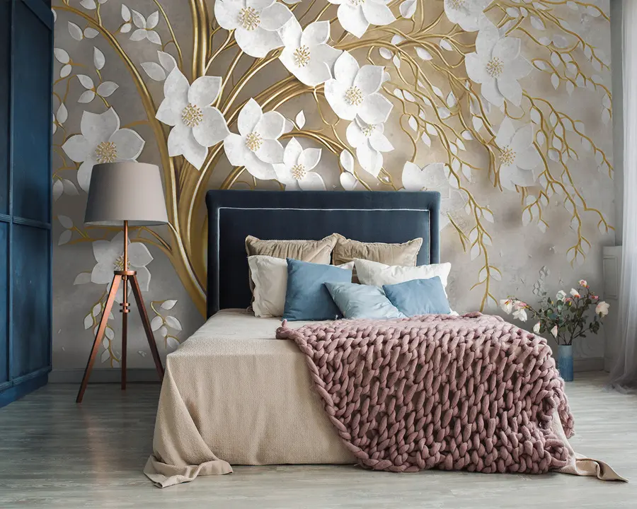 wall murals tree with white flowers u94015