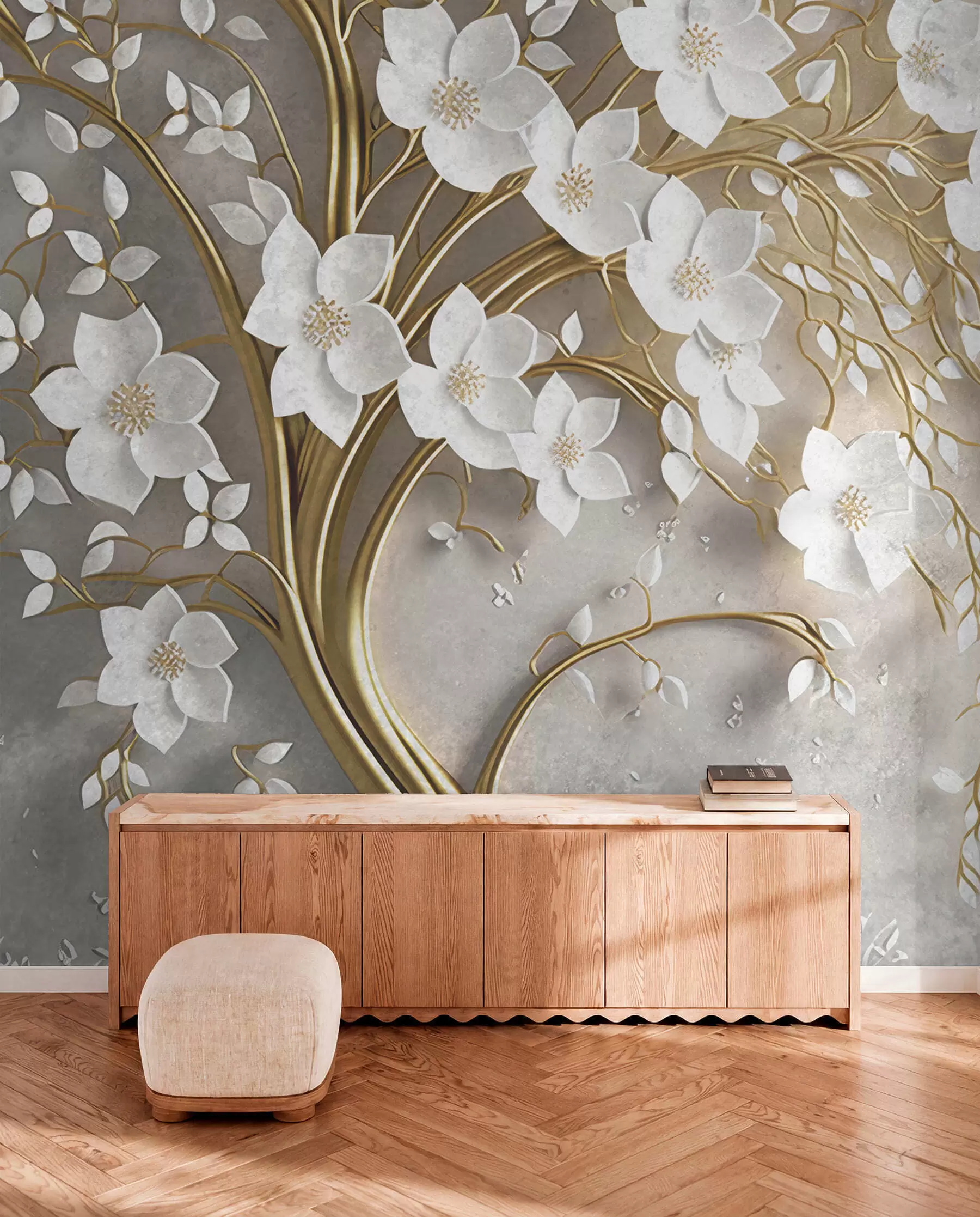 wall murals tree with white flowers u94015