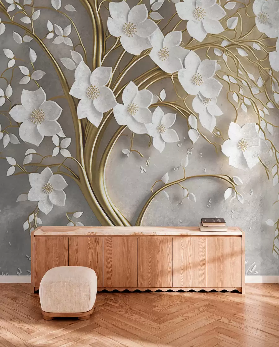 wall murals tree with white flowers u94015