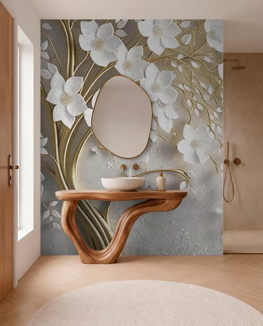 wall murals tree with white flowers u94015