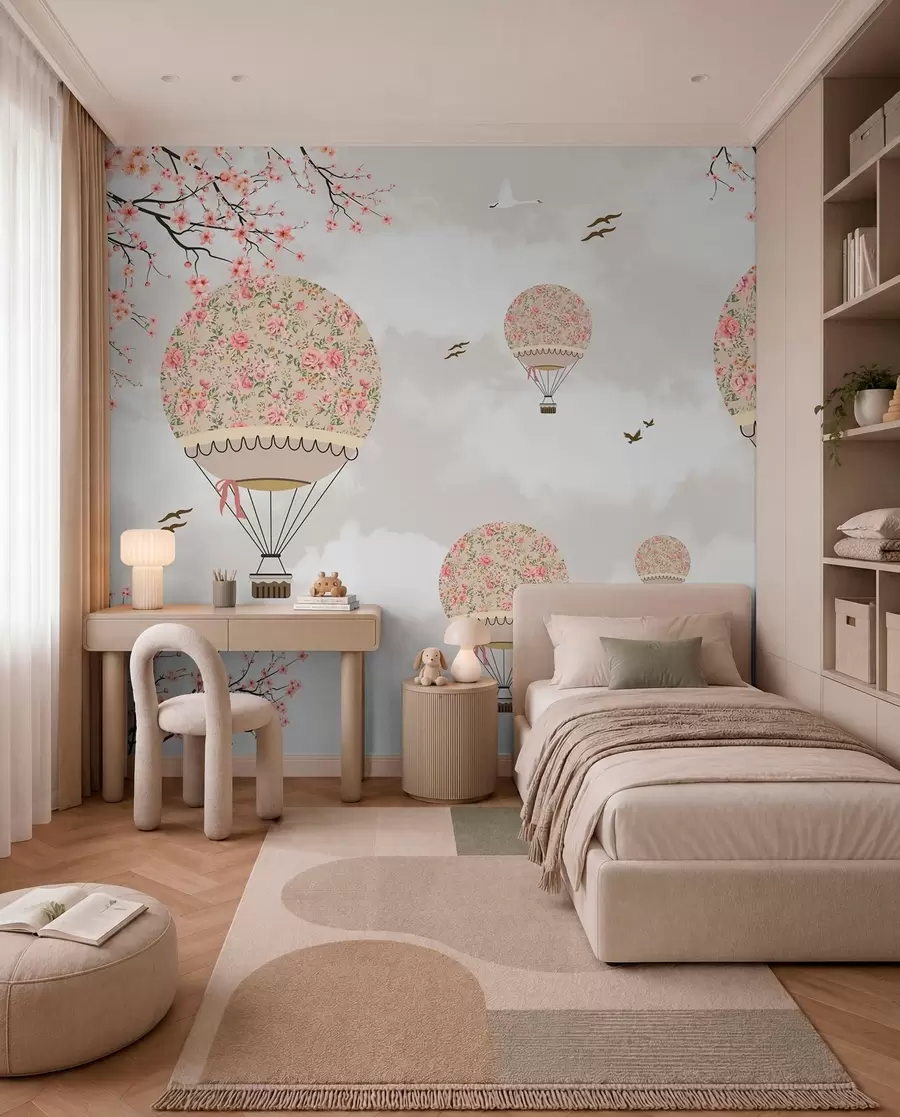 wall murals Balloons in flowers and sakura branches u94445