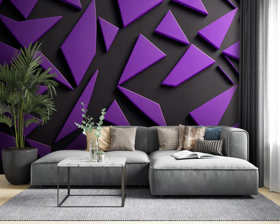 wall murals Purple shapes on black background 3D u94590