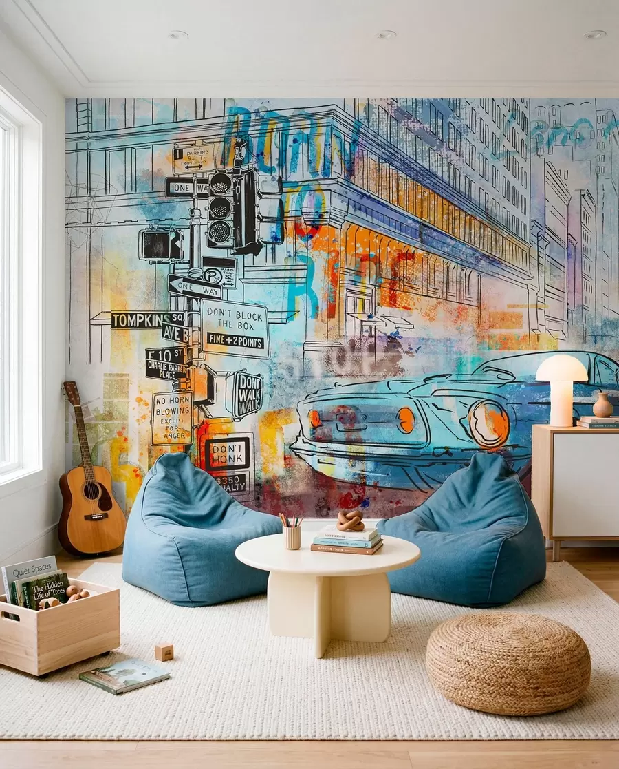 wall murals Blue Car Street Art u75814