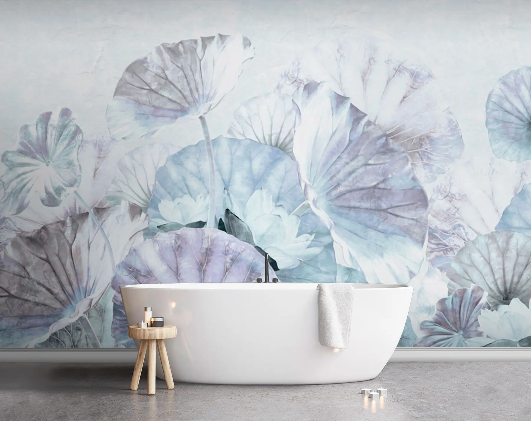 wall murals Blue and purple water lilies - water lilies with grunge texture u94274