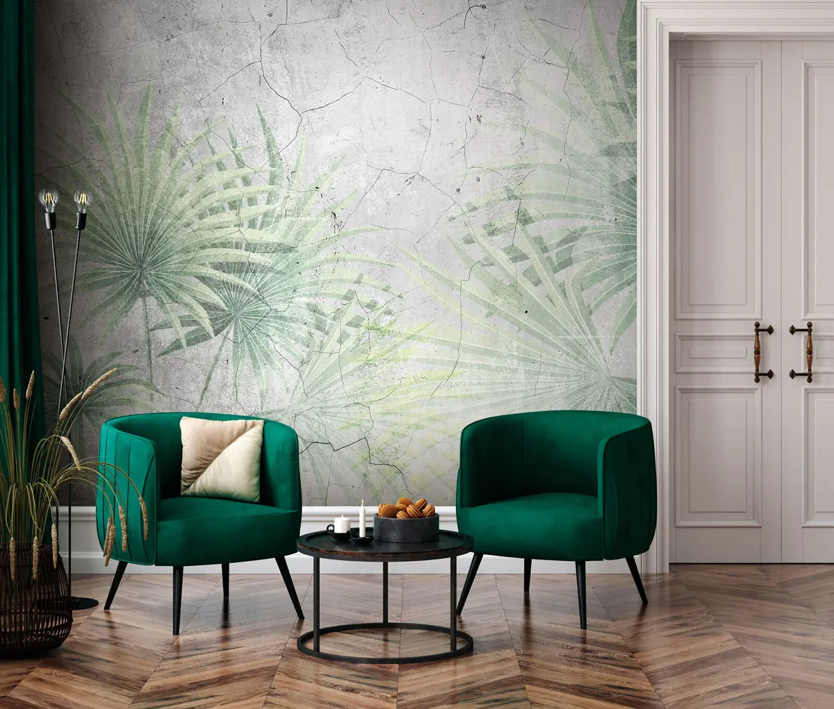 wall murals Green palm leaves with grunge texture u94284