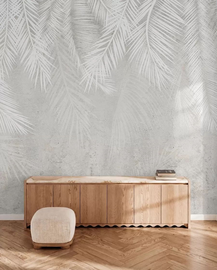 wall murals White fragile palm leaves with grunge texture u94286