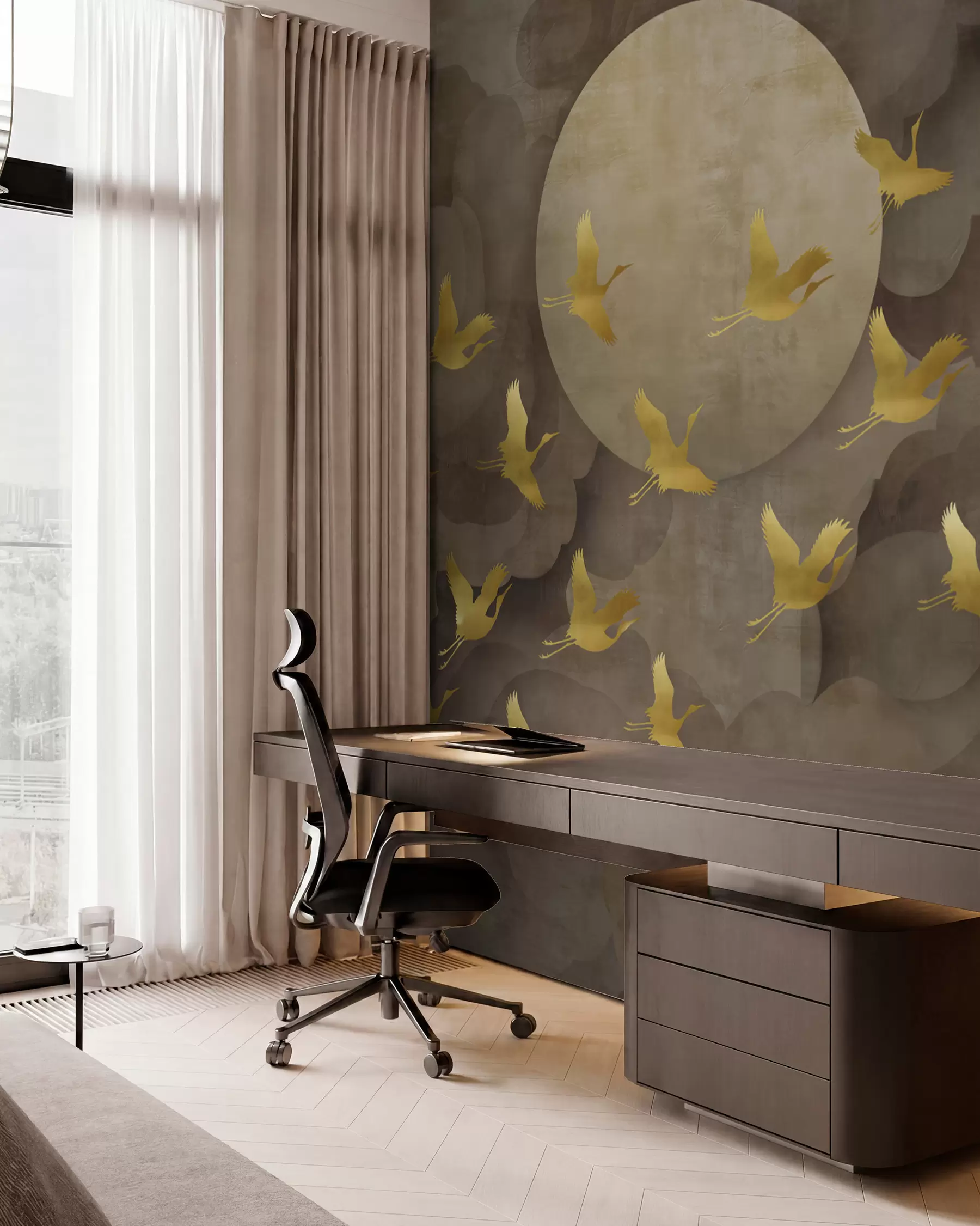 wall murals Flight of storks, Chinese style u00554