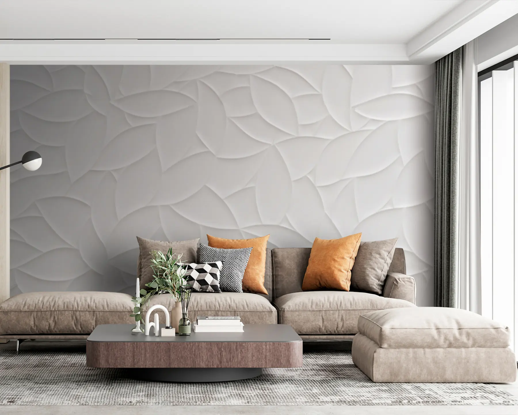 wall murals White 3D leaves u75830