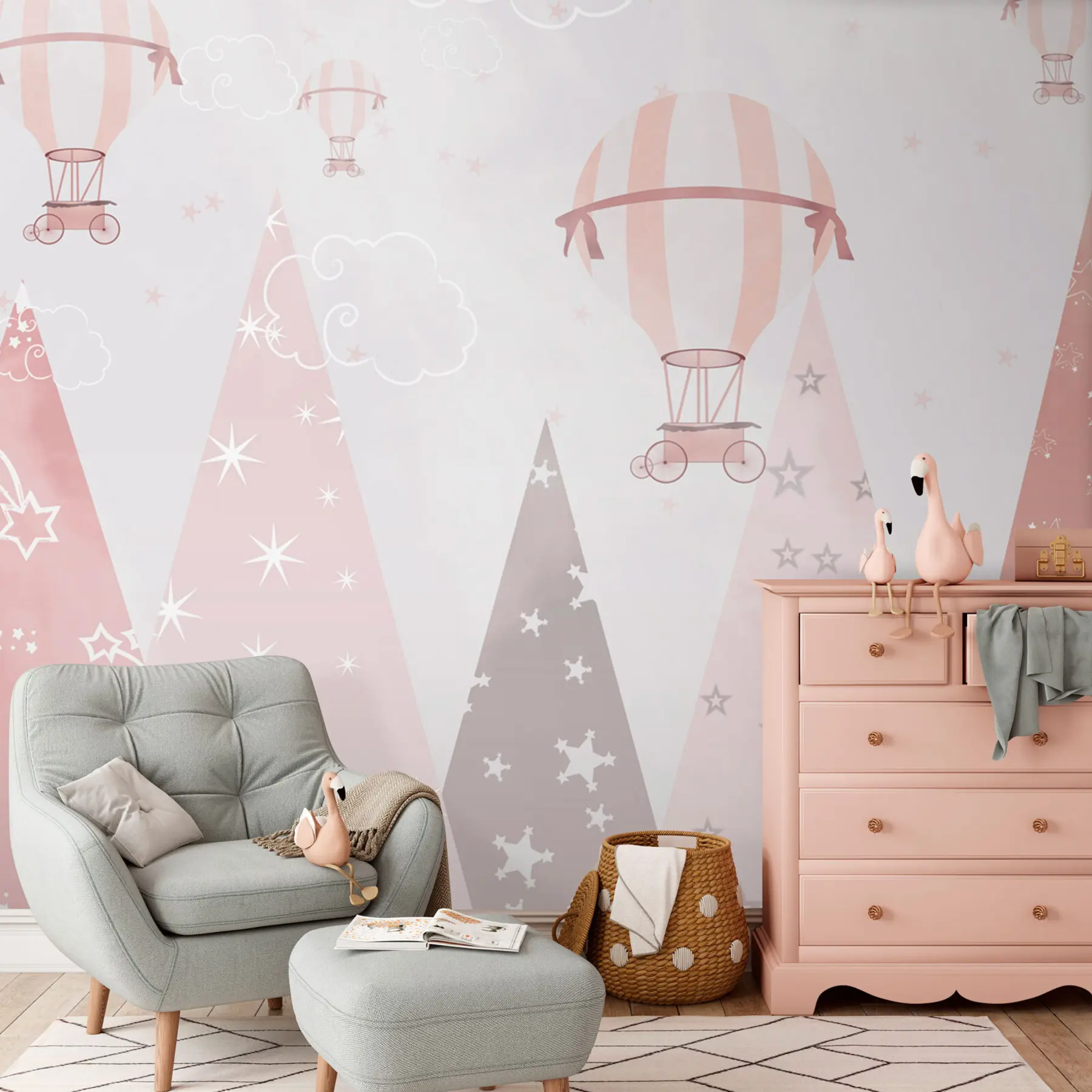 wall murals Pink mountains and balloons u94184