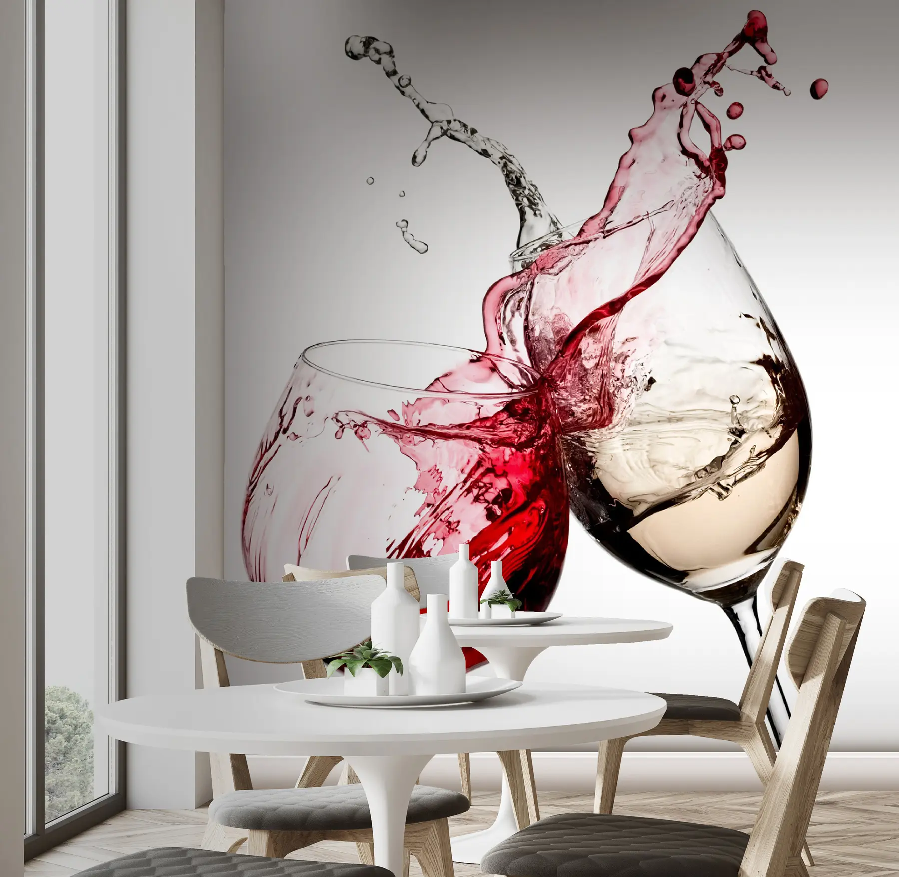 wall murals White and red wine in glasses u75563