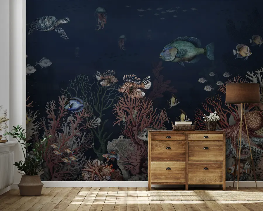 wall murals Coral reefs and fish in the depths of the bay u94467