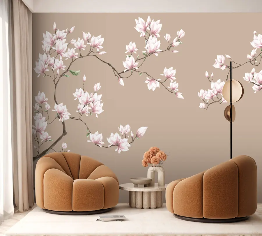 wall murals Blooming branches of pink magnolia u94363