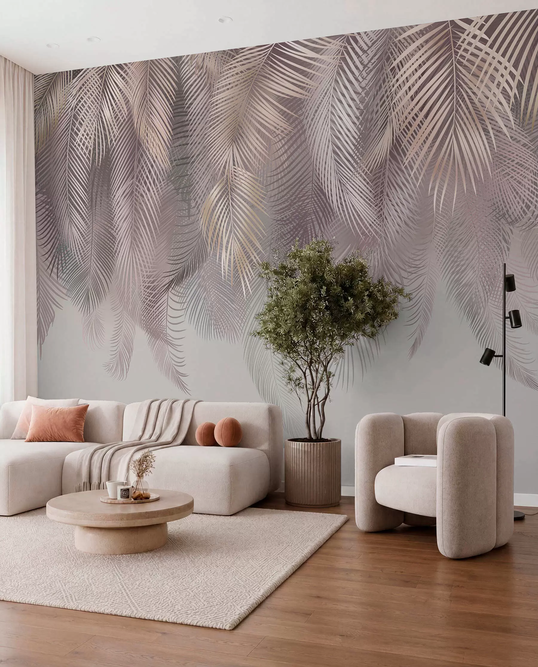 wall murals Pink palm leaves u94375