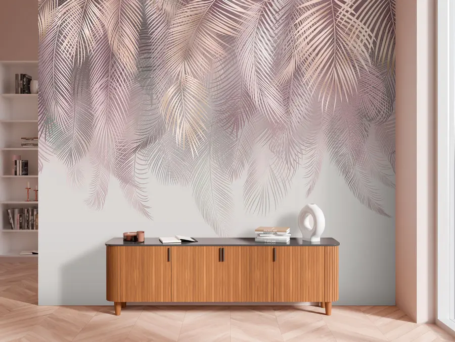 wall murals Pink palm leaves u94375