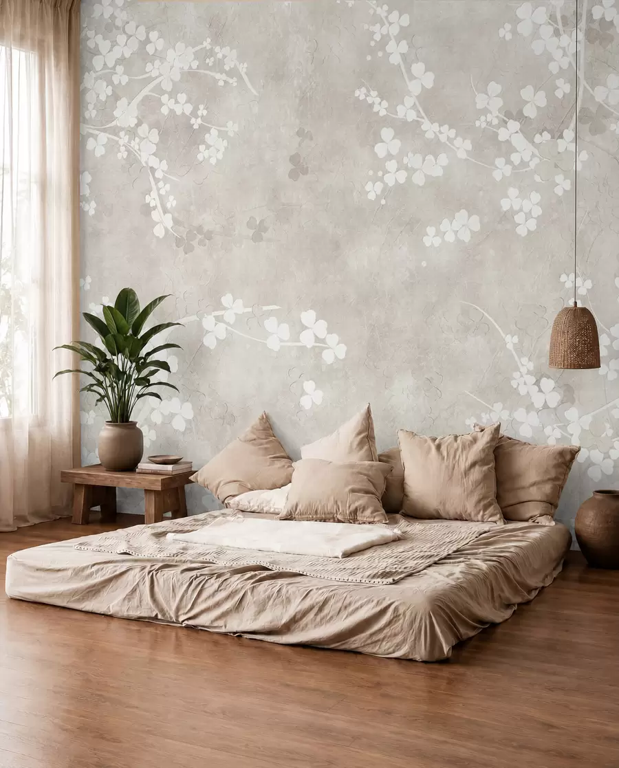 wall murals White fragile twigs and flowers u94458