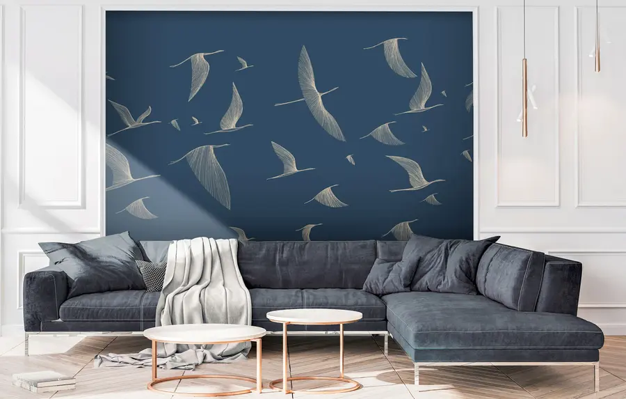 wall murals Light abstract birds on a blue background u94616