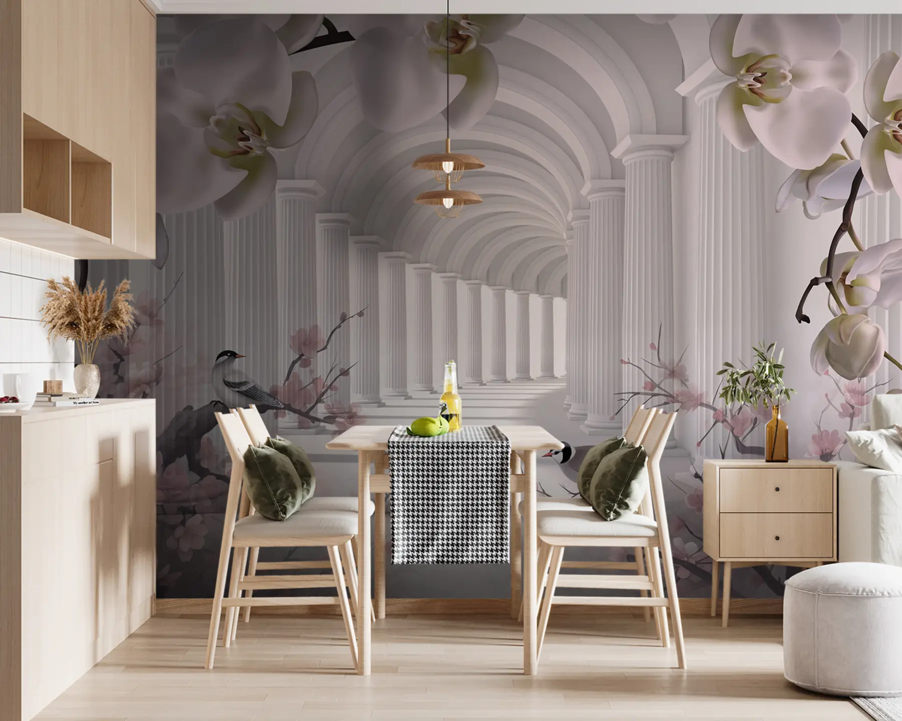 wall murals Beautiful tunnel with birds and orchids u94513