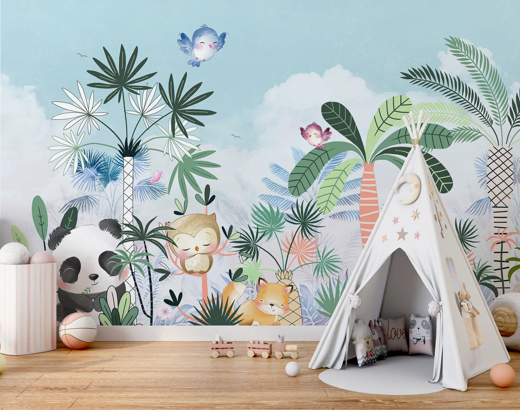 wall murals Cute animals in the forest u95035