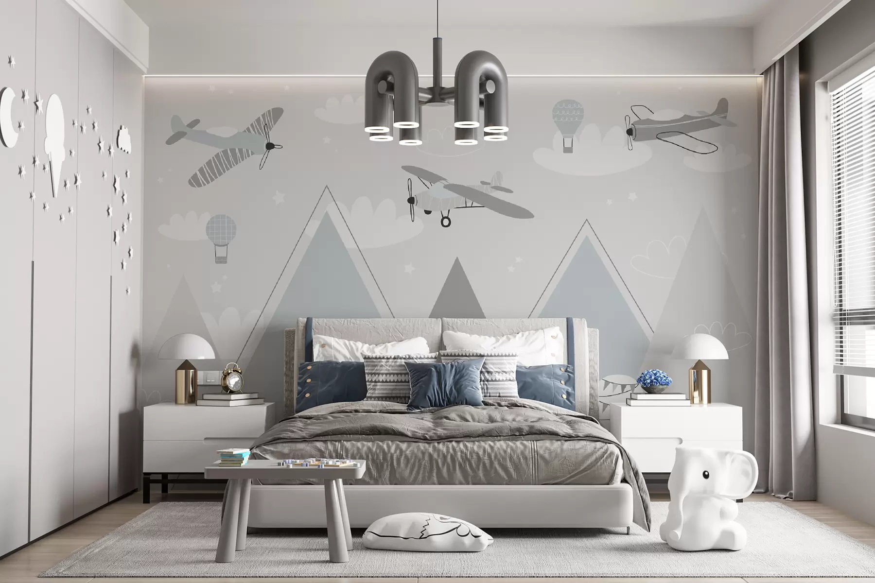 wall murals Mountains, planes, planes and stars in scandinavian style u95044