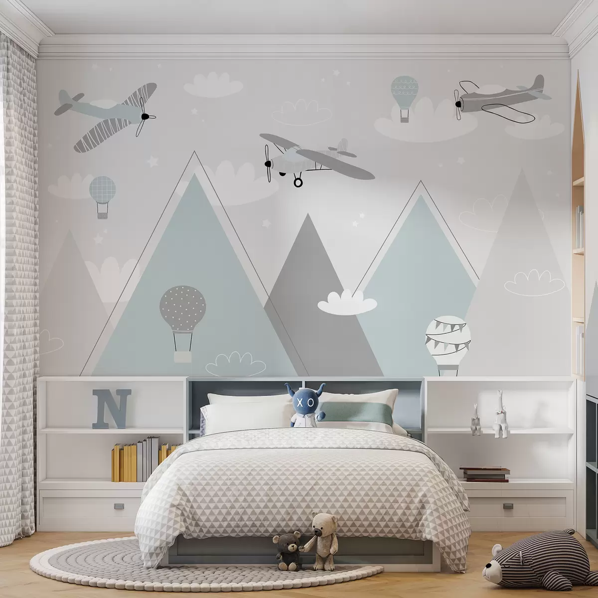 wall murals Mountains, planes, planes and stars in scandinavian style u95044