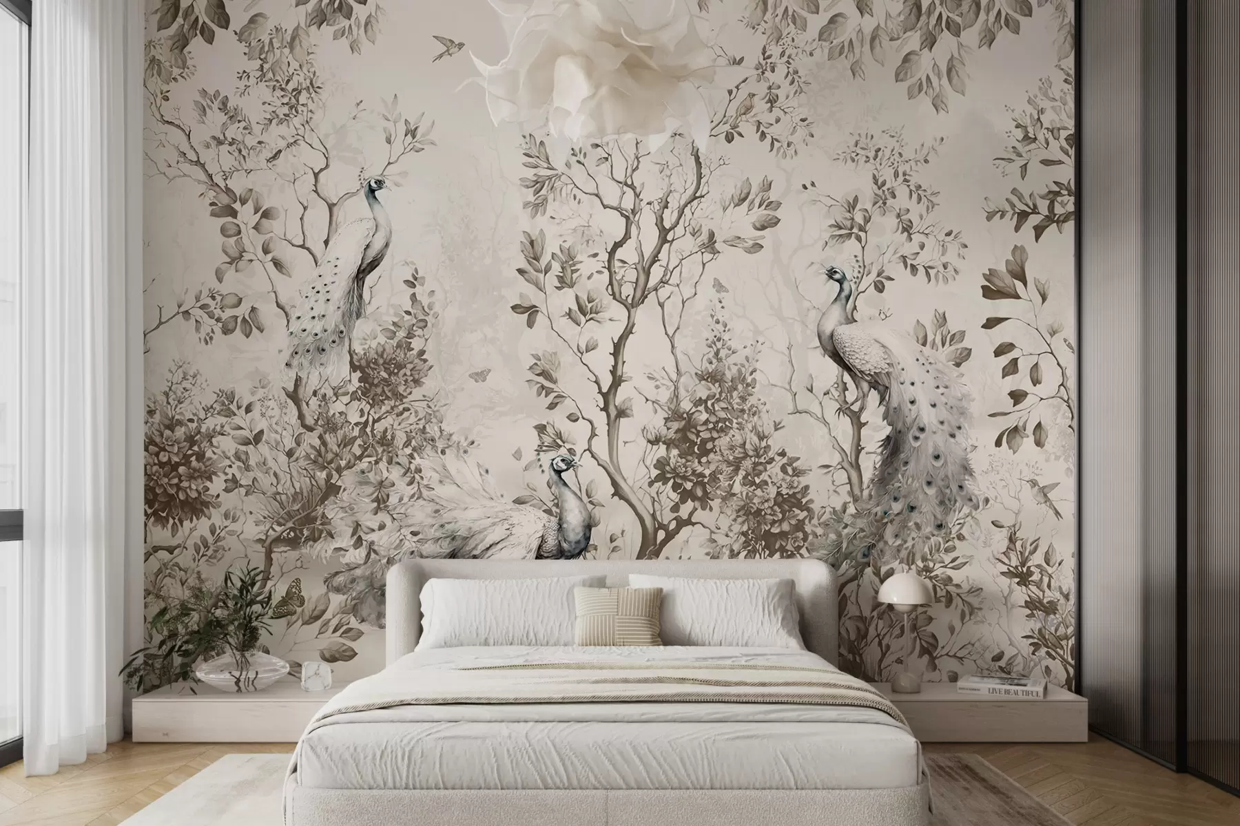 wall murals A garden with fragile birds, peacocks u94850