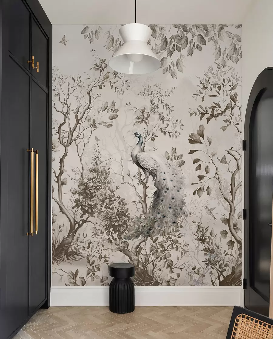 wall murals Peacocks in a Drawn Garden u94850
