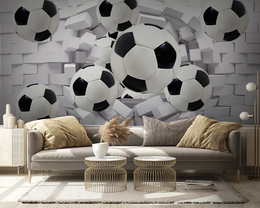 wall murals Soccer balls on the background of a brick wall u94958