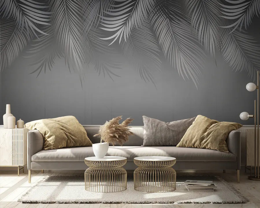 wall murals Tropical leaves and translucent geometric background u94962