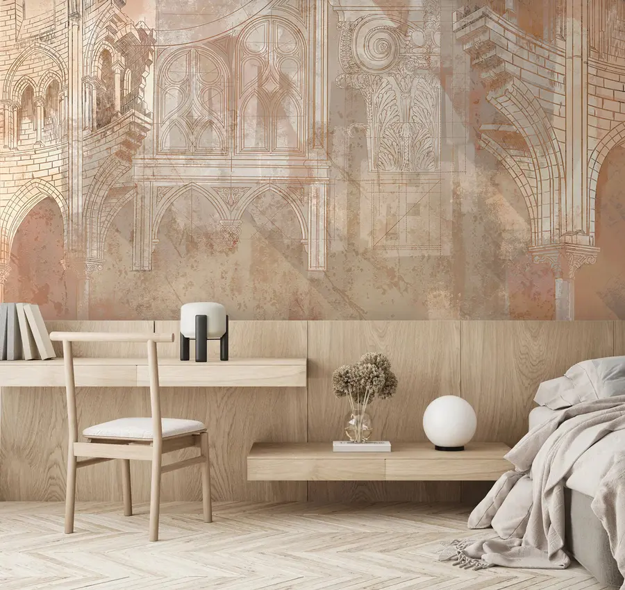 wall murals Architectural art drawing of columns and monogram u95126