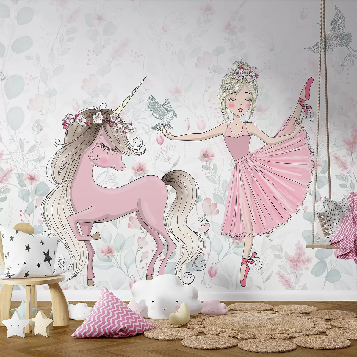 wall murals Princess and Rose Unicorn u95007