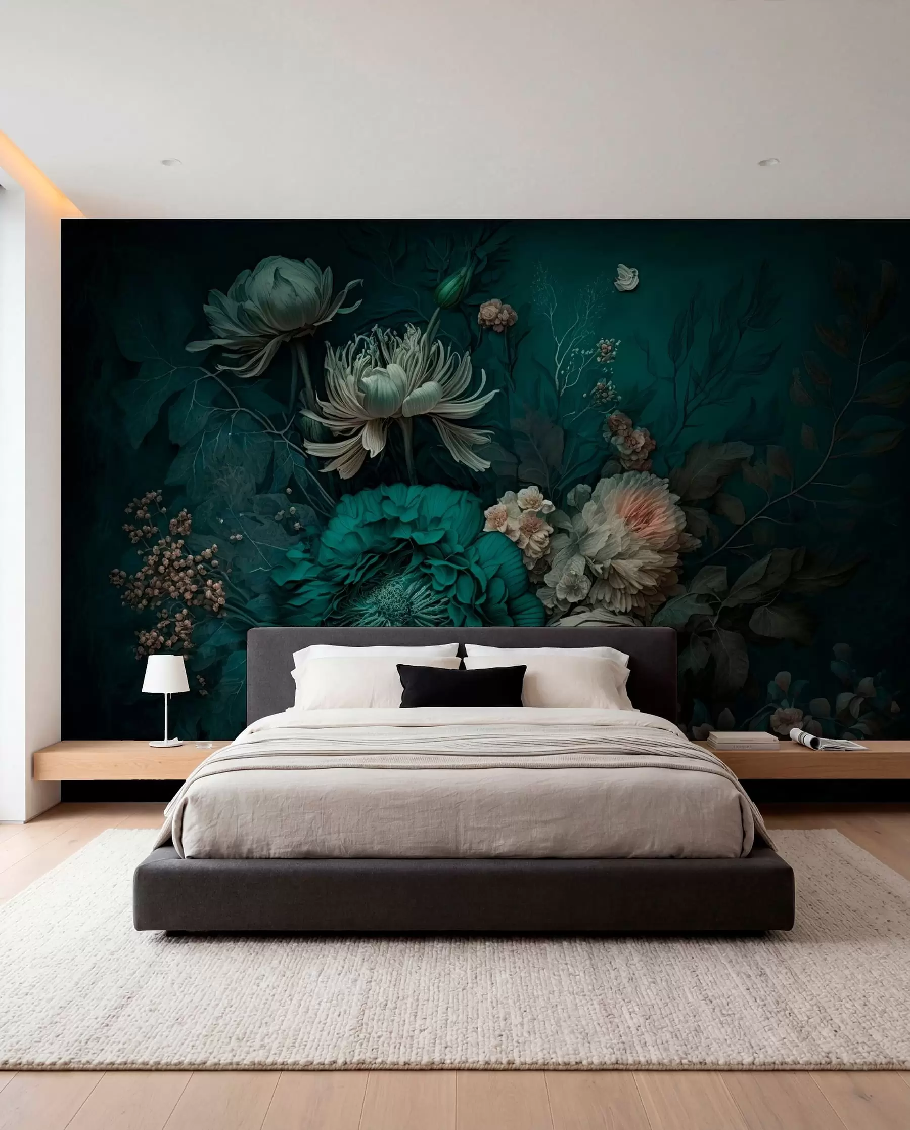 wall murals Flowers on Midnight Green u75402