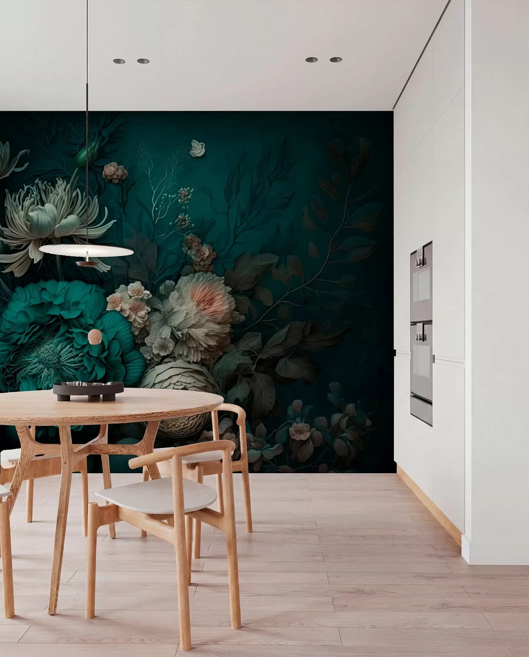 wall murals Flowers on Midnight Green u75402
