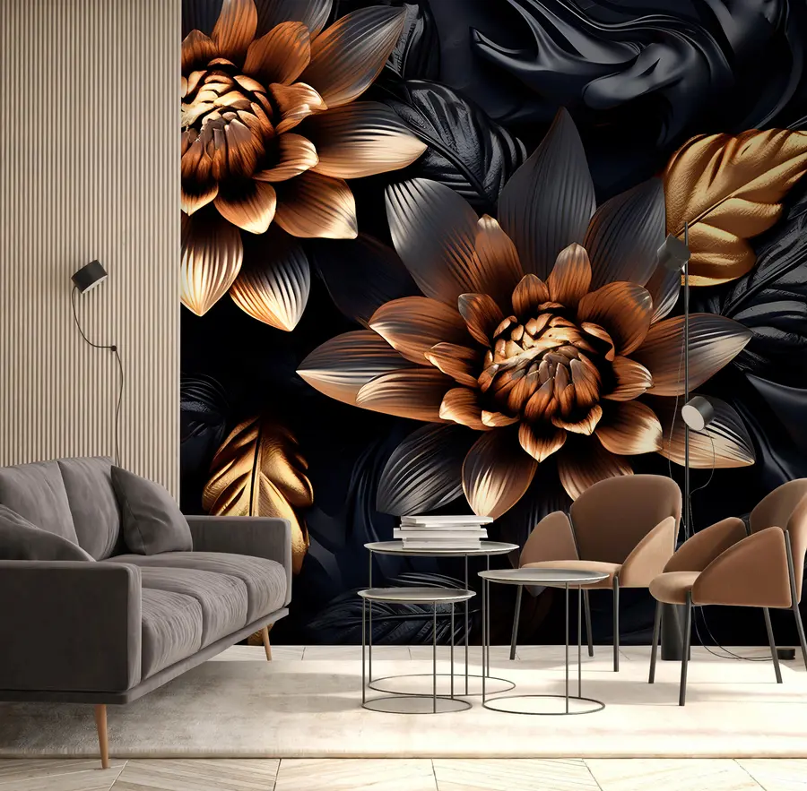 wall murals Black voluminous flowers u95244