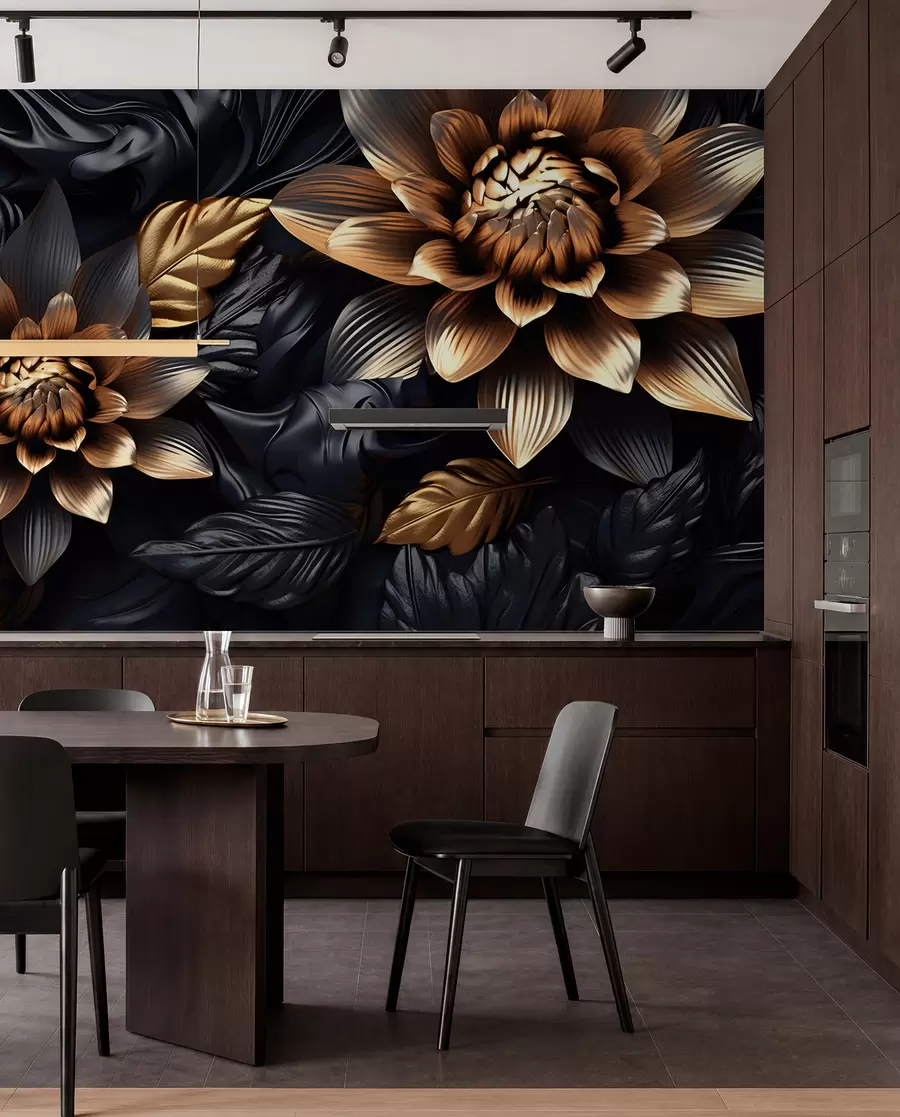 wall murals Black voluminous flowers u95244