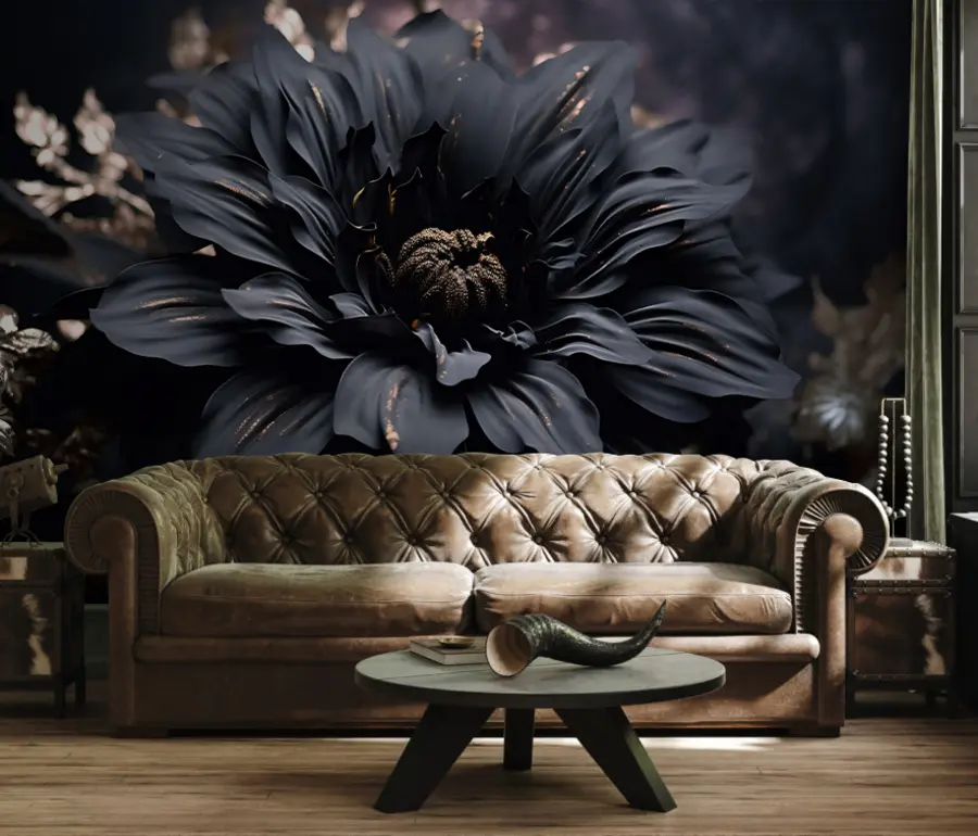 wall murals Black flower with dusting u95247