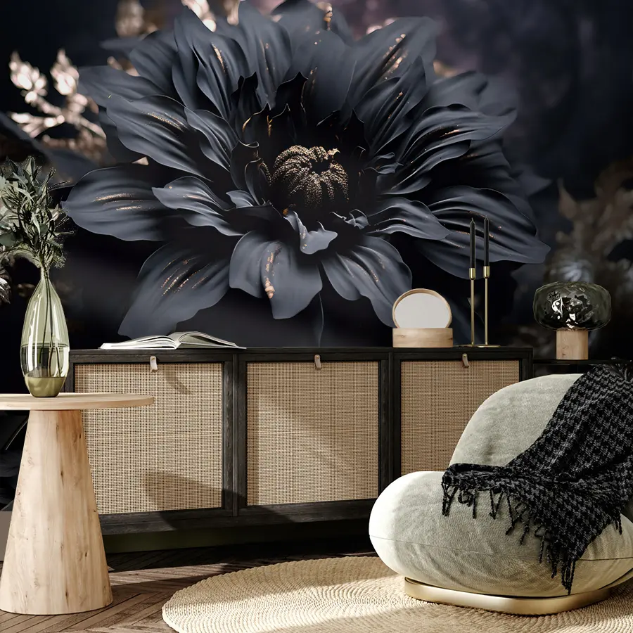 wall murals Black flower with dusting u95247