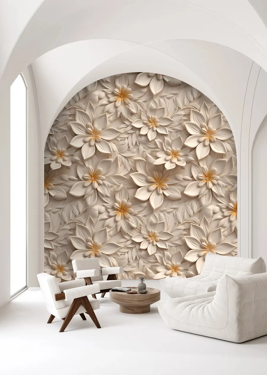 wall murals Scattering of white flowers with a 3D effect u95251