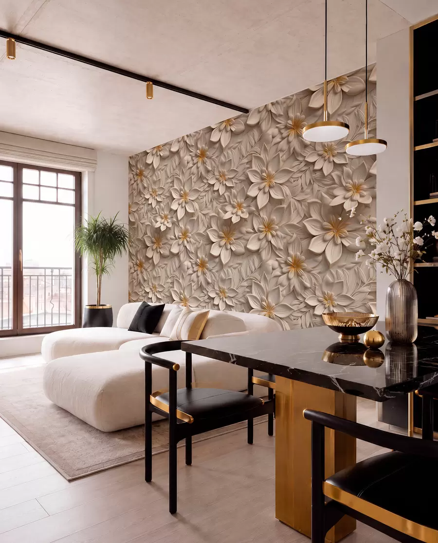 wall murals Scattering of white flowers with a 3D effect u95251