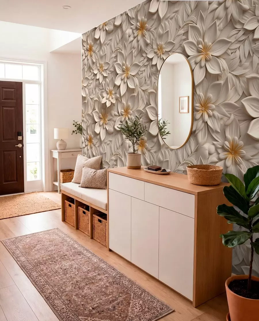 wall murals Scattering of white flowers with a 3D effect u95251