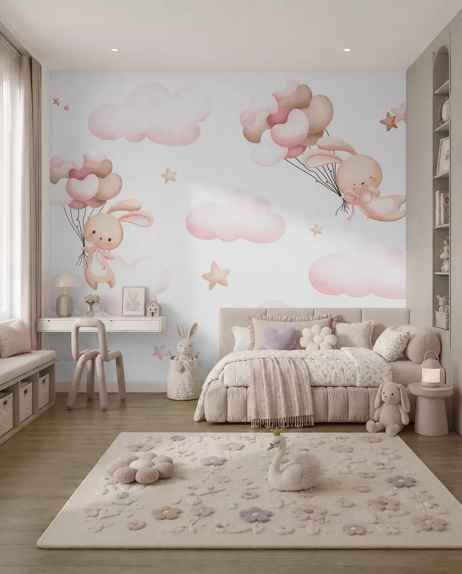 wall murals Bunnies on a Balloon Journey u95399