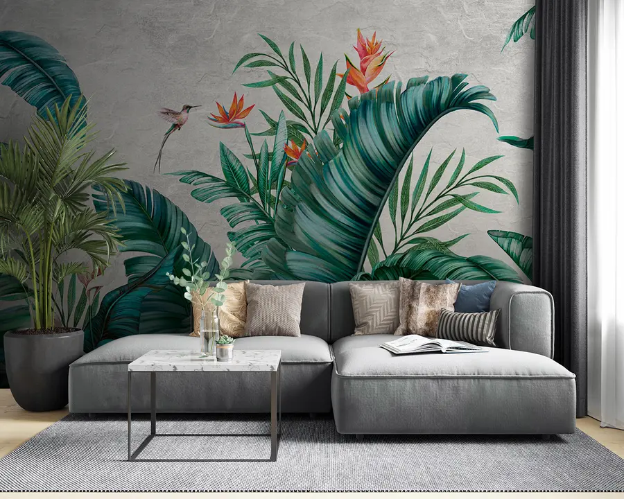 wall murals Exotic plants and birds, jungle and wild nature u95153