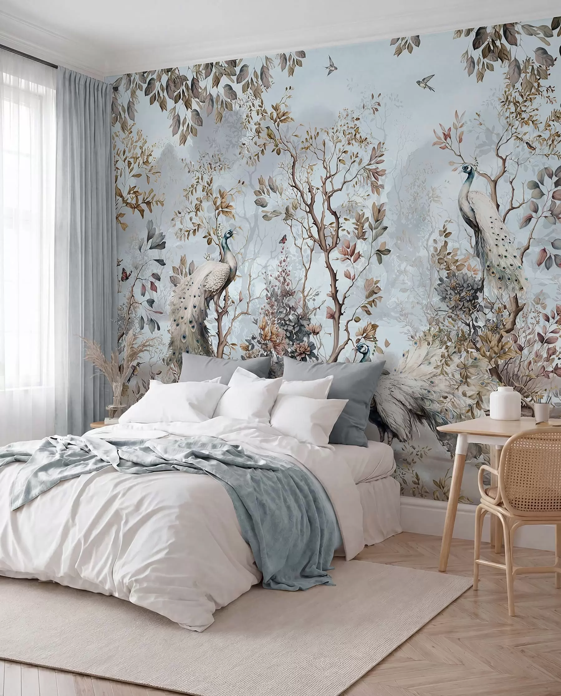 wall murals Chinoiserie Chinese style plants and peacocks u94849