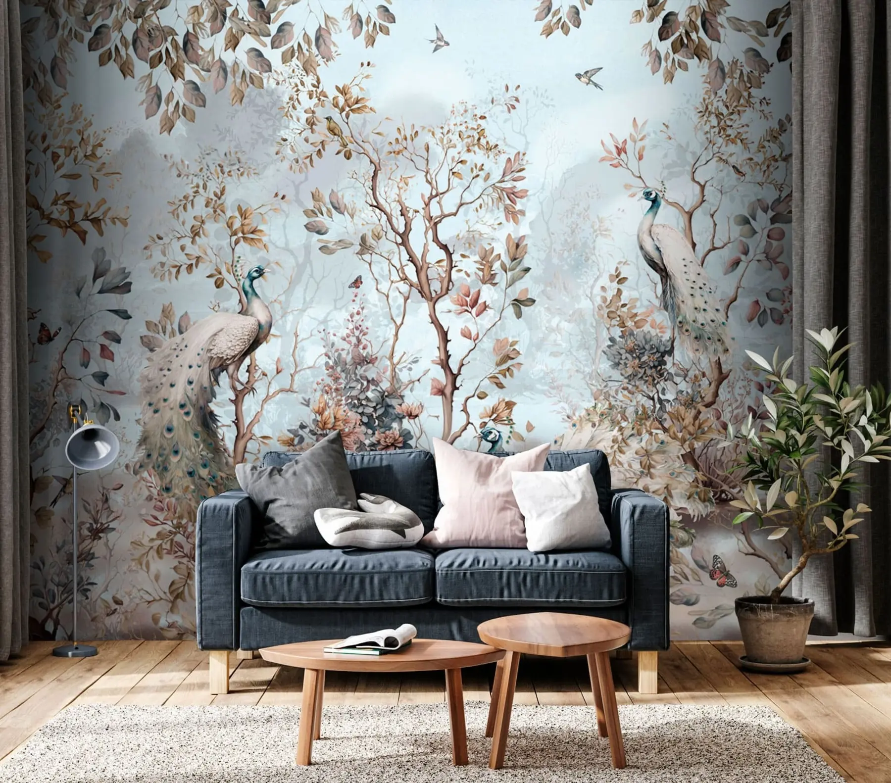 wall murals Chinoiserie Chinese style plants and peacocks u94849