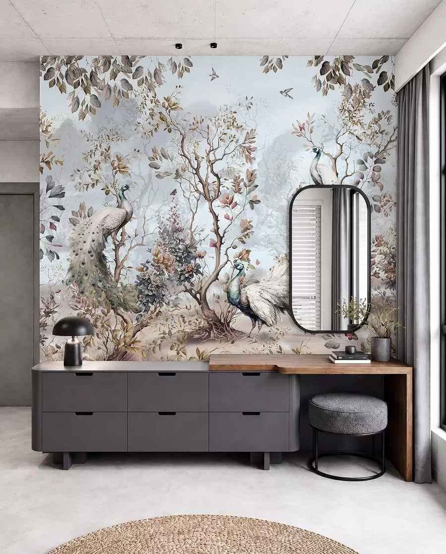 wall murals Chinoiserie Chinese style plants and peacocks u94849