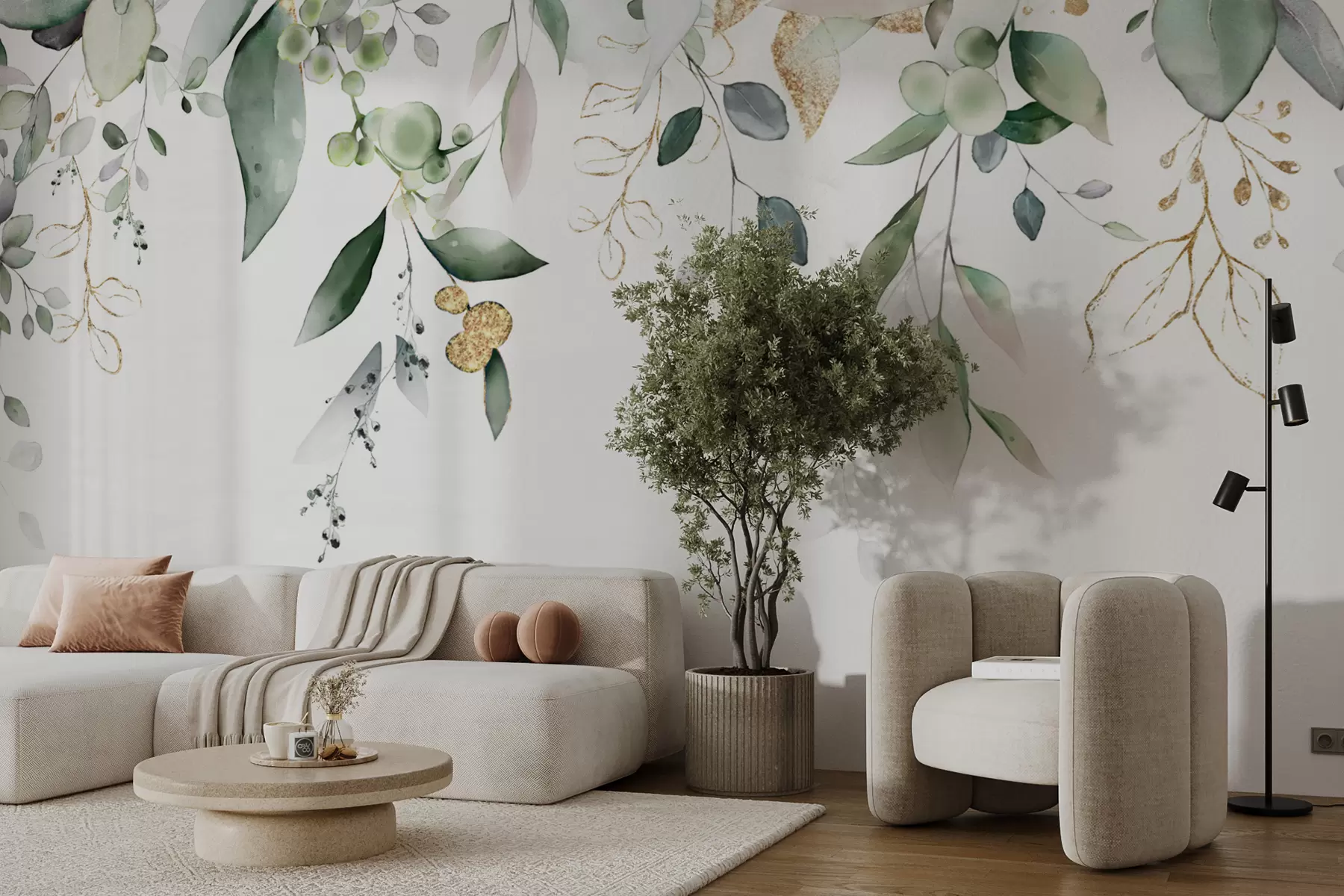 wall murals Hanging eucalyptus leaves on a white background u95506