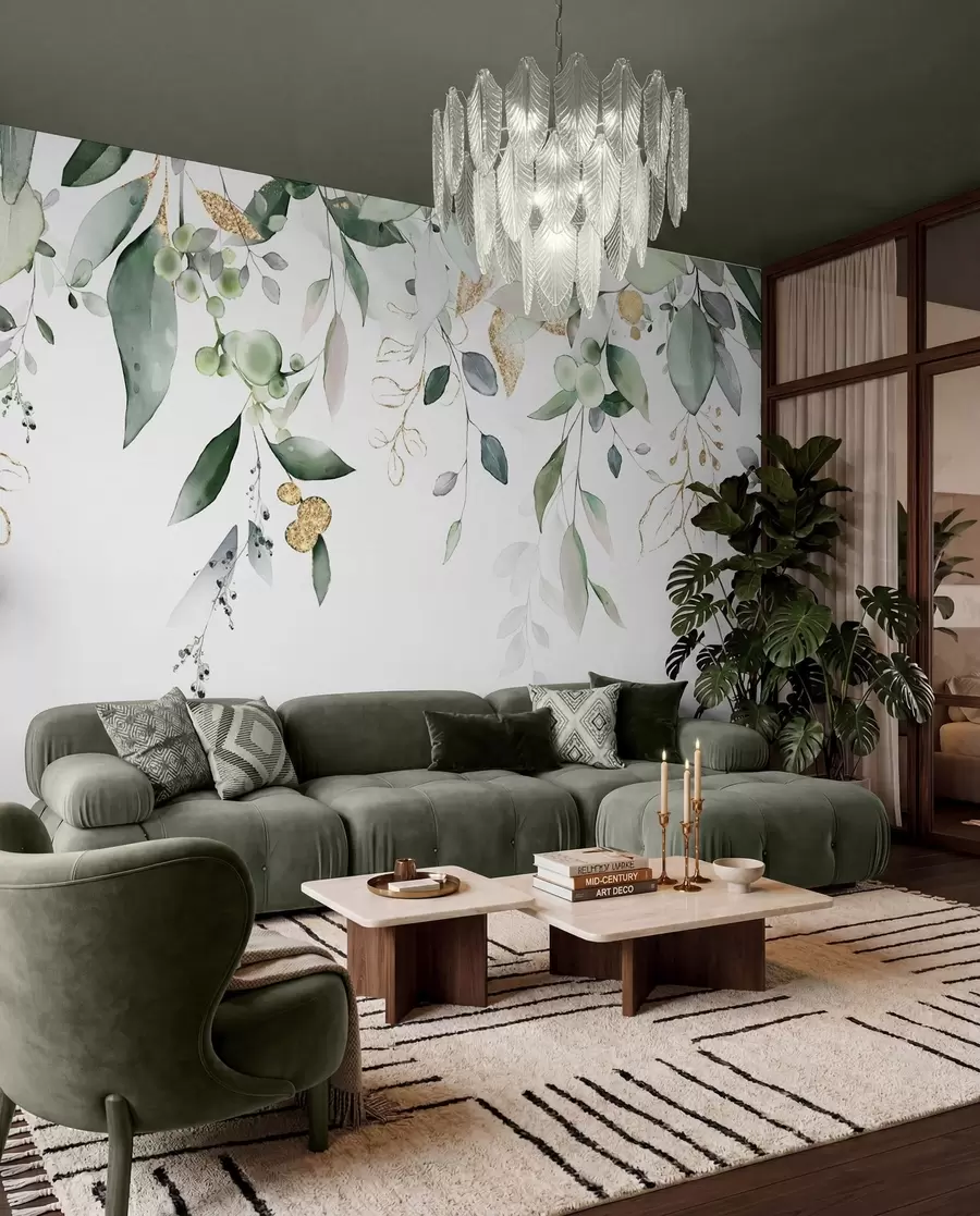 wall murals Hanging eucalyptus leaves on a white background u95506