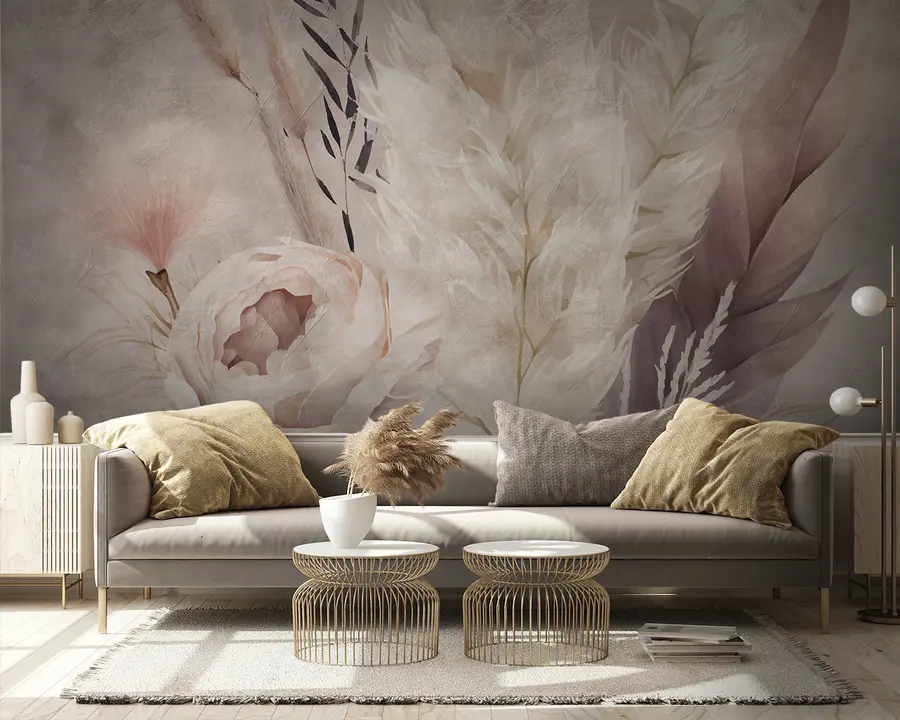 wall murals Composition of feathers and flowers u95403