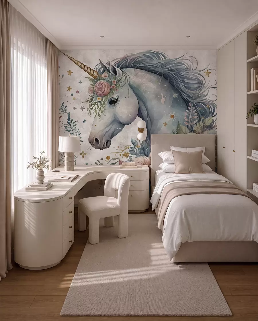 wall murals Unicorn in flowers u95404