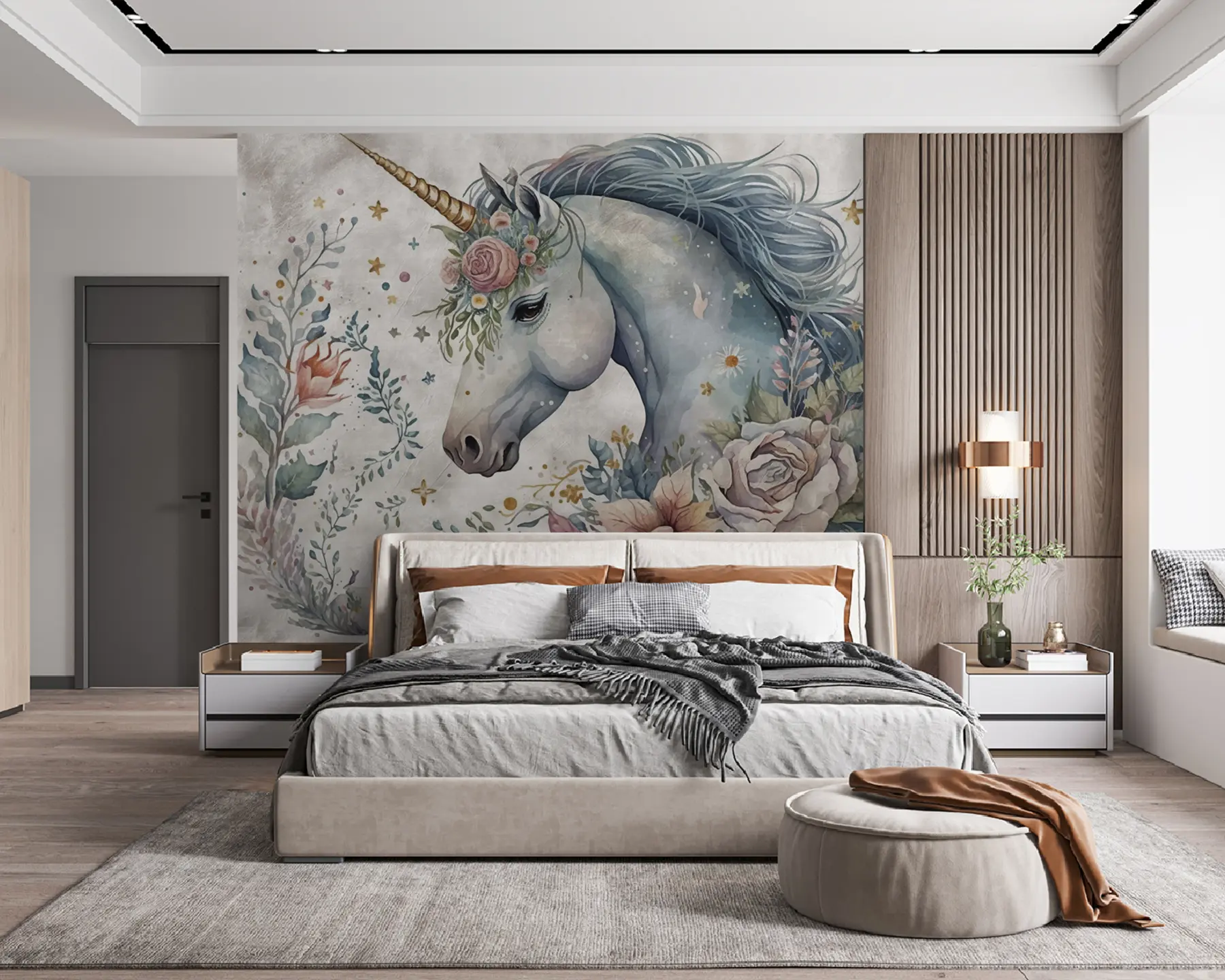 wall murals Unicorn in flowers u95404